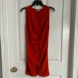 Zara Red Asymmetrical Ruched Halter Mini Dress
